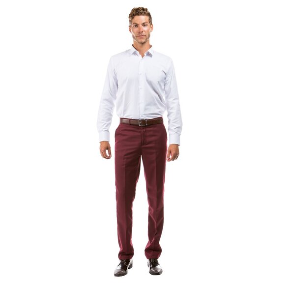 Azzuro Men's 3-Pack of Burgundy Dress Pants (Unhemmed/Open Bottom) - Picture 2 of 4